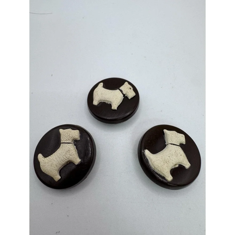 Vintage SCOTTIE DOG Metal And Celluloid Buttons  Set Of 3